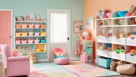 **DALL-E Prompt:**

**Create a vibrant and organized playroom with an over-the-door toy organizer:**

- Spacious and colorful playroom with ample floor space.
- Neutral-colored walls and soft lighting