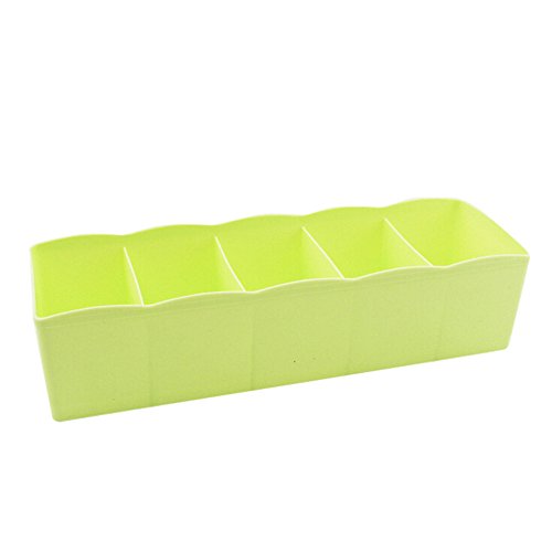 Yaseking 5 Grid Multi-Purpose Drawer Finishing Storage Box, Plastic Tie Bra Socks Organizer Storage Box Cosmetic Divider Tidy(Green)