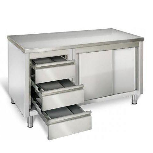 Best seller eq kitchen line stainless steel commercial prep work table sliding door storage cabinet and 3 drawers on right 64l x 28w x 38h