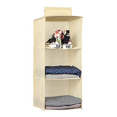 jiatushuma 3-Shelf Hanging Closet Organizer Hanging Shoe Storage with Handing?Breathable Fabric,Reinforced Suture, for Clothes Storage and Classification