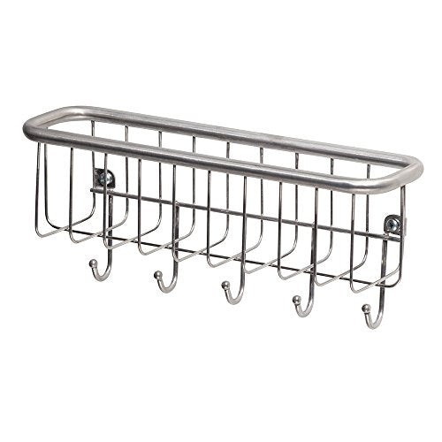 InterDesign Forma Mail Holder and Key Rack - Wall Mounted Letter Organizer and 5 Key Hooks for Entryway or Kitchen, Stainless Steel