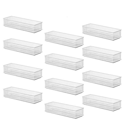 YBM HOME White Mesh Drawer Cabinet and or Shelf Organizer Bins, School Supply Holder Office Desktop Organizer Basket 2523-12 (12, 3x9x2 Inch)