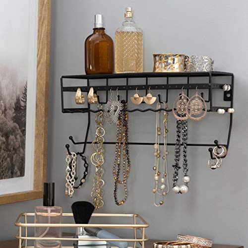 Kennedy International 13.5" Wall Mount Jewelry & Accessory Storage Rack Organizer, 13.5 Inches, Black