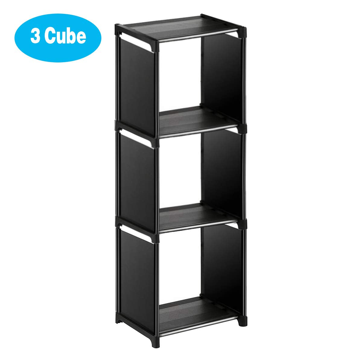 Wishwill Cube Storage 3-Cube Closet Organizer Storage Shelves Cubes Organizer DIY Plastic Closet Cabinet Modular Bookshelf Organizing Storage Shelving for Bedroom Living Room Office, Black
