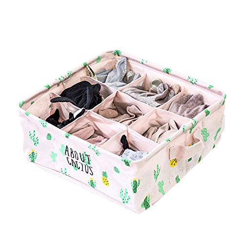 Meiyuan 9 Compartments Tidy and Storage Organiser for Underwear, Bras, Socks and Neck Ties Collapsible Organizer Storage Boxes