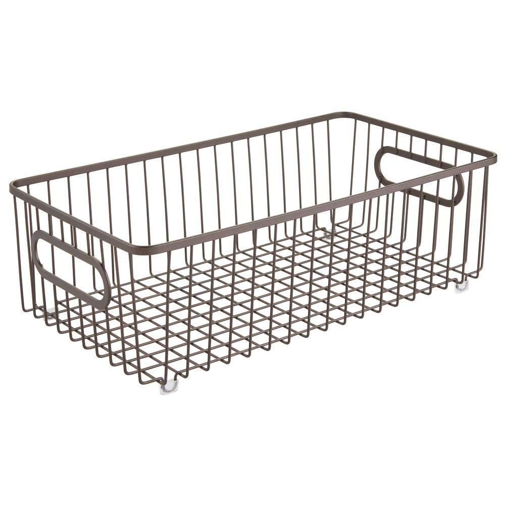 Best seller mdesign metal farmhouse kitchen pantry food storage organizer basket bin wire grid design for cabinets cupboards shelves countertops holds potatoes onions fruit large 4 pack bronze