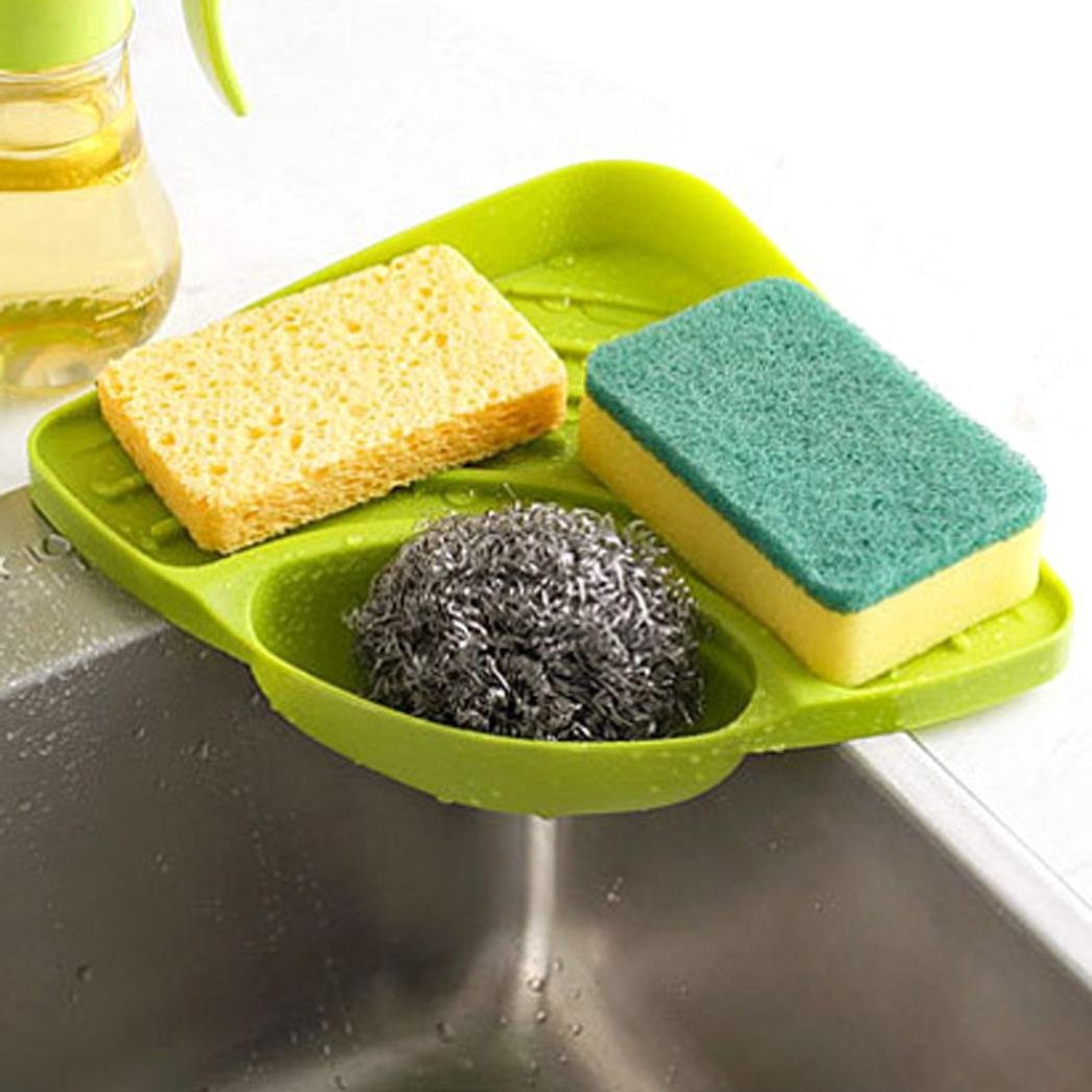 LtrottedJ Sponges Kitchen Sink Corner Shelf ,Wall Cuisine Dish Rack Drain (Green)