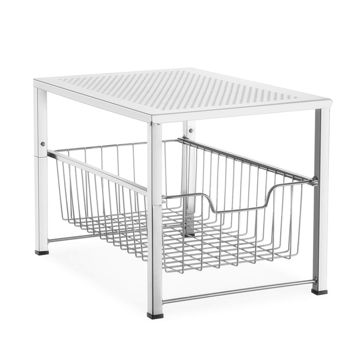 On amazon bextsware cabinet basket organizer with wire grid sliding drawer multi function stackable mesh storage organizer for kitchen counter desktop under sinksilver