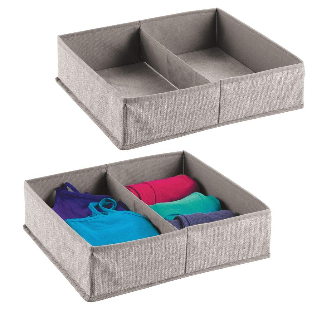 mDesign Fabric Dresser Drawer and Closet Storage Organizer for Underwear, Socks, Bras, Tights, Leggings - Pack of 2, 2 Compartments Each, Linen