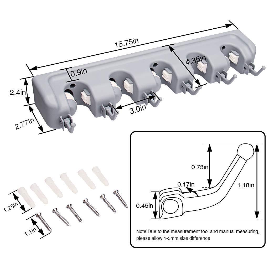 Best veeca skidproof mop and broom holder garden tool organizer with 5 position and 6 hooks wall mounted garage hanger for kitchen garage garden warehouse