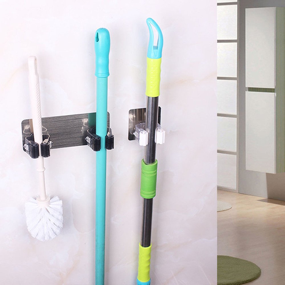 LtrottedJ Wall Mounted Mop Organizer Holder ,Brush Broom Hanger Storage Rack Kitchen Tool (Black)