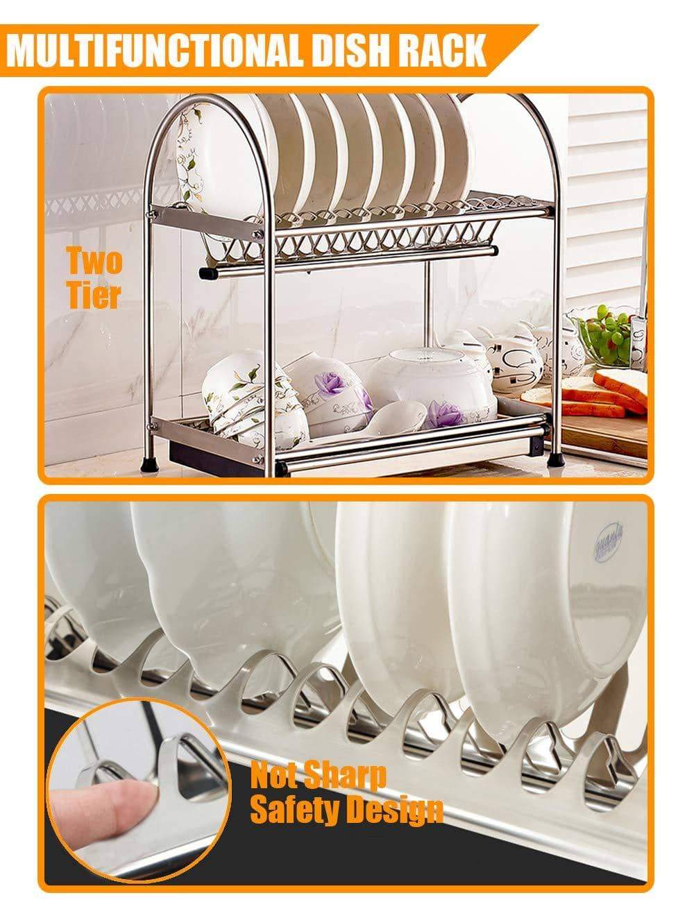Explore kitchen hardware collection 2 tier dish drying rack stainless steel stand on countertop draining rack 17 9 inch length 16 dish slots organizer with drainboard for cup plate bowl