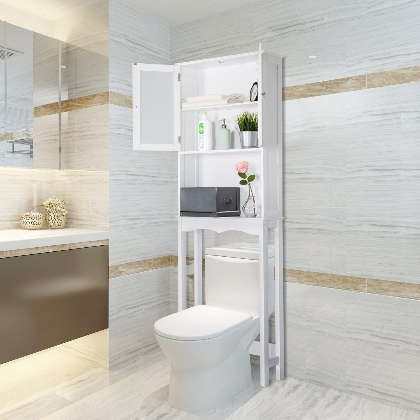 Kinbor 3 Shelf Over The Toilet Bathroom Space Saver, Cottage Collection Bathroom Spacesaver, White