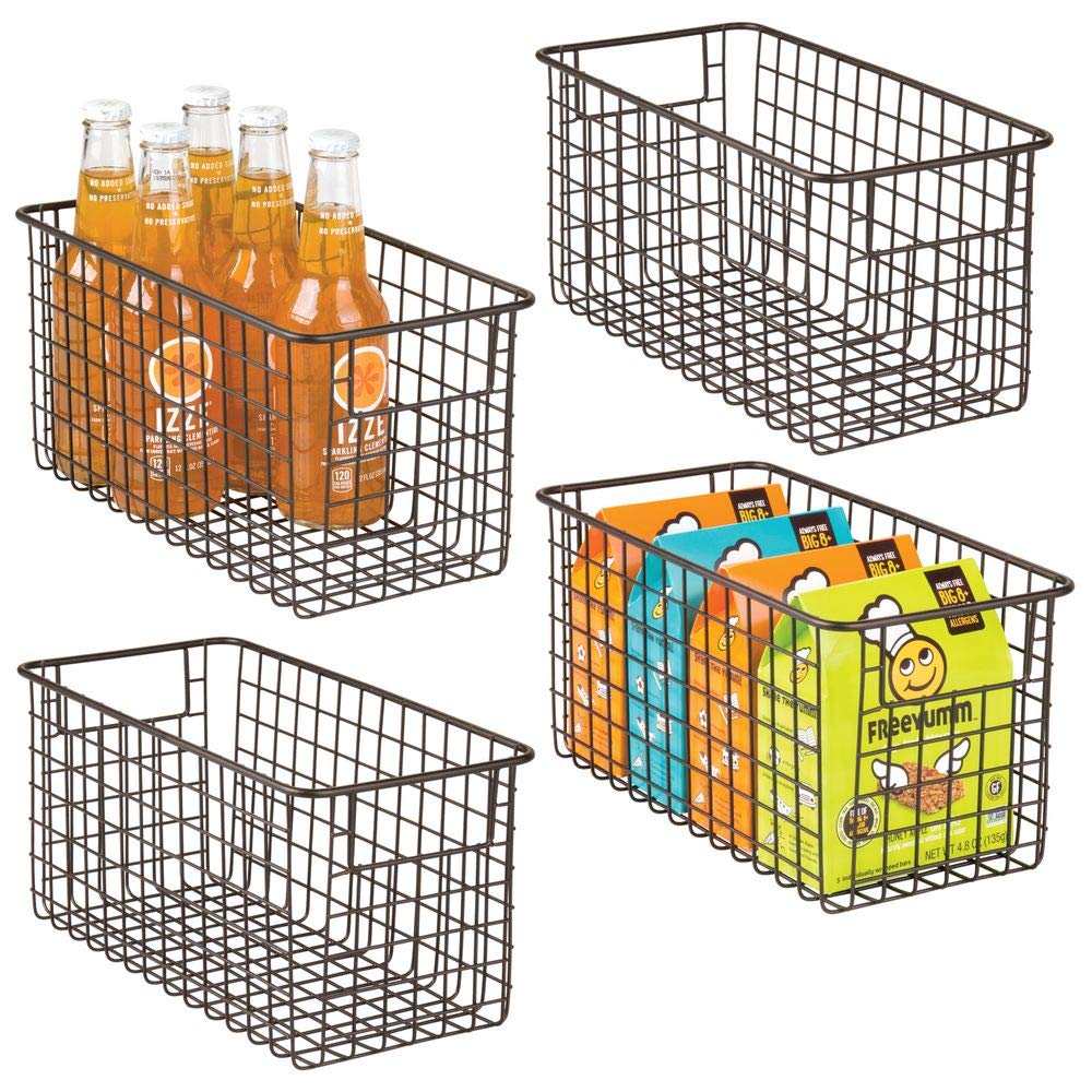 mDesign Farmhouse Decor Metal Wire Food Storage Organizer, Bin Basket with Handles for Kitchen Cabinets, Pantry, Bathroom, Laundry Room, Closets, Garage - 12" x 6" x 6" - 4 Pack - Bronze