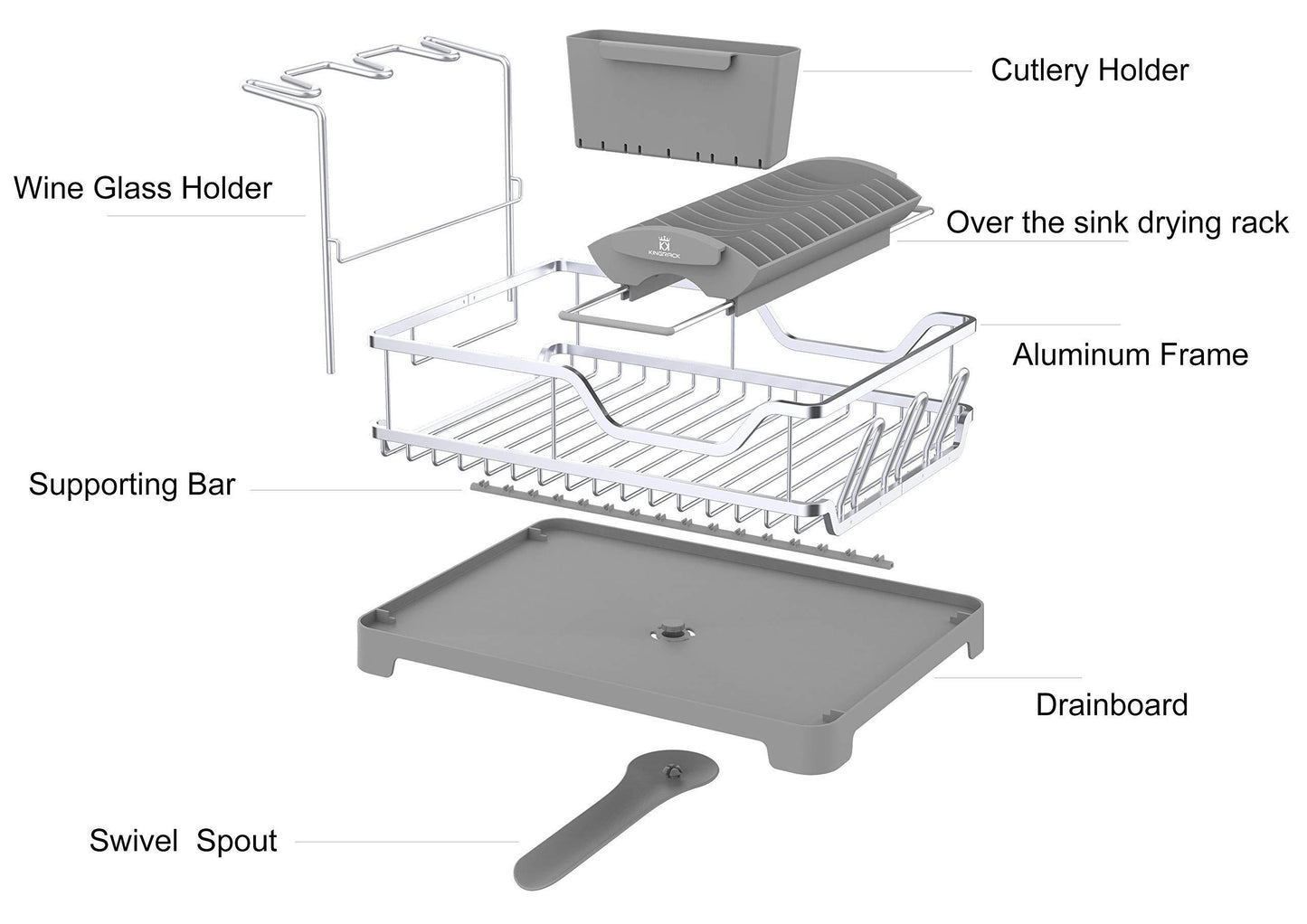 Best seller aluminum dish drying rack with expandable over sink dish rack rust proof frame cutlery holder swivel spout wine glass holder cup holder for kitchen grey 121887