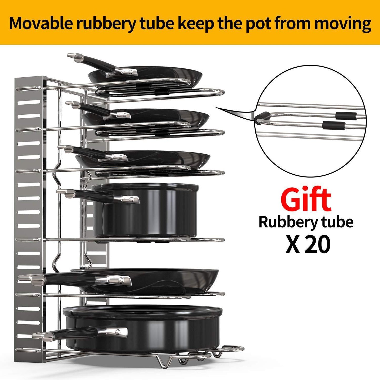 Get geekdigg pot rack organizer adjustable height and position kitchen counter and cabinet pan organizer shelf rack pot lid holder with 3 diy methods silver