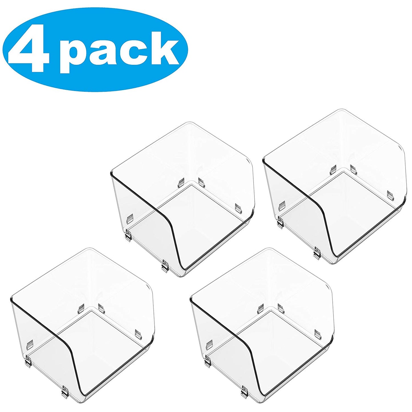 Ybmhome Stacking Open Front Refrigerator, Freezer, Organizer Bin Tray for Kitchen, Pantry, Office, Bathroom Clear 2128-4 (4, Medium)