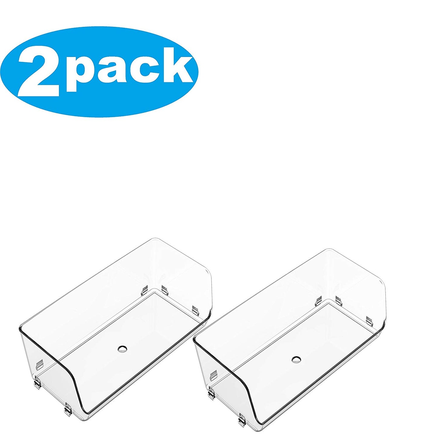 Ybmhome Stacking Open Front Refrigerator, Freezer, Organizer Bin Tray for Kitchen, Pantry, Office, Bathroom Clear 2129-2 (2, Large)