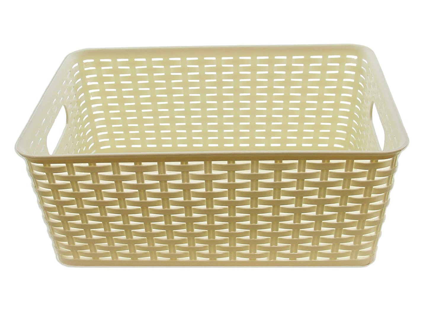 YBM HOME Plastic Rattan Storage Box Container Open Bin Basket Closet Shelf Kitchen Cabinet Pantry Office Desktop Organizer (Medium, White)