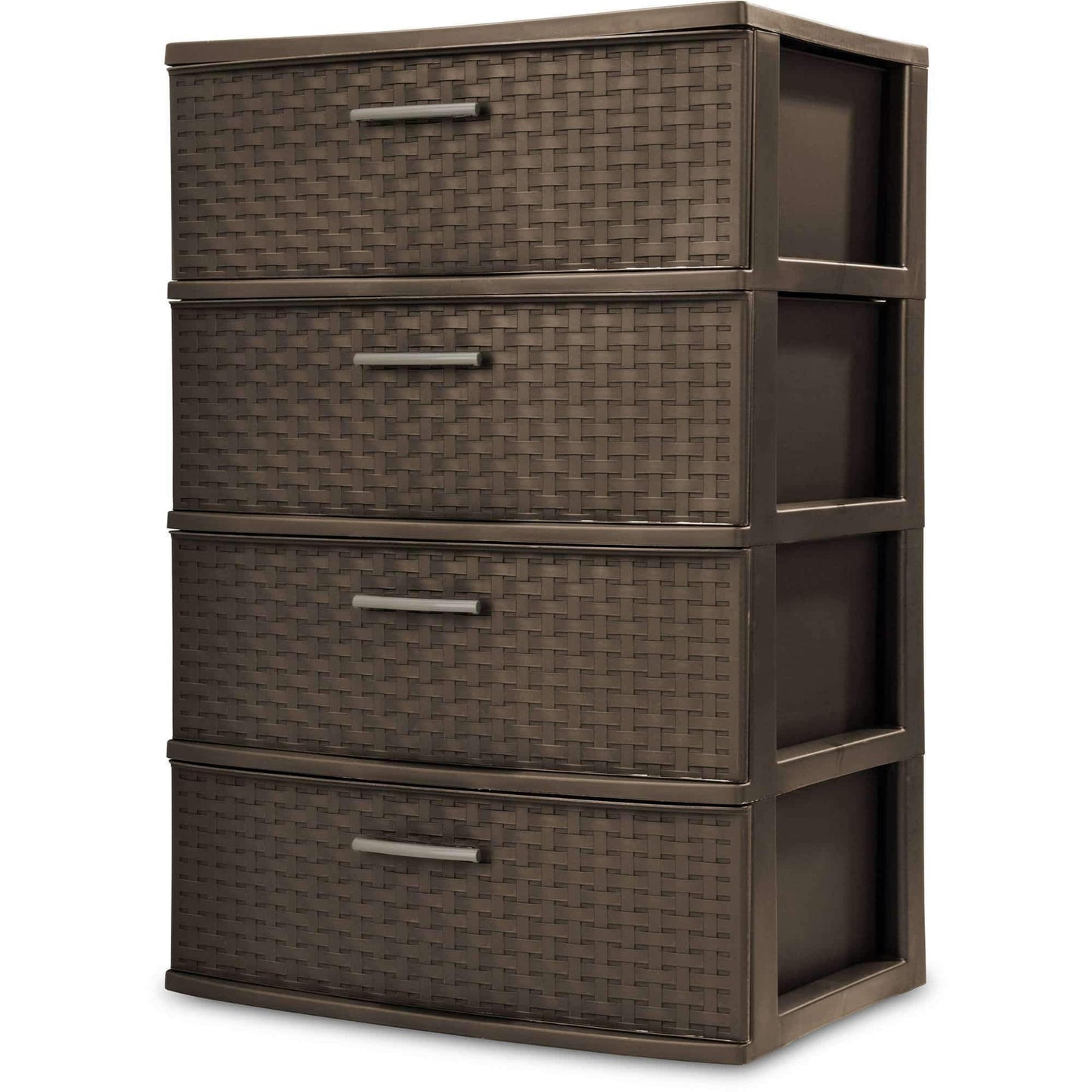 The best new sterilite 4 drawer wide weave tower plastic storage kitchen or bedroom organizer in espresso with microfiber cleaning cloth