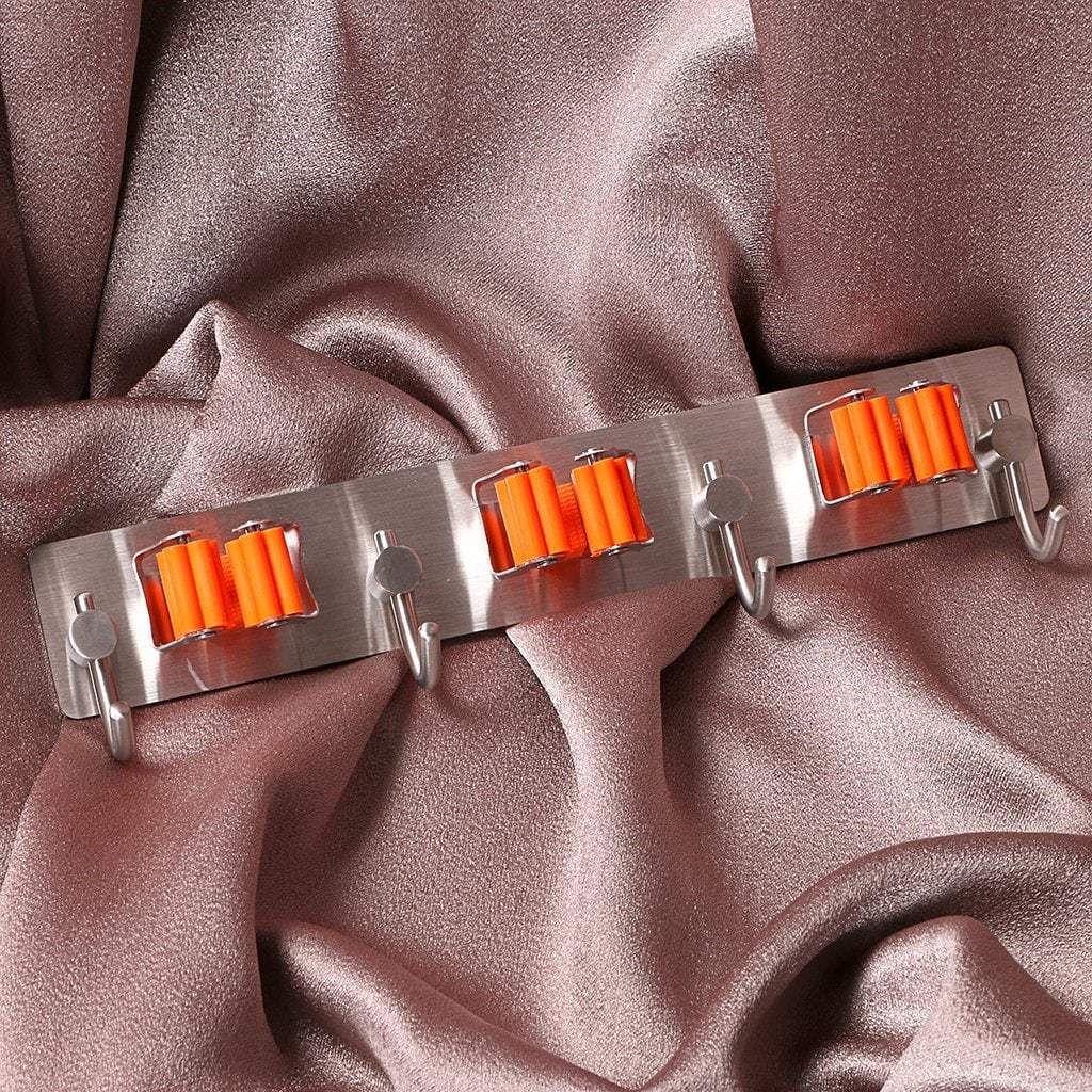 Order now sumnacon mop broom holder organizer with 4 hooks 3m self adhesive cleaning tools organizer space saver brooms mops rakes holder stainless steel heavy duty broom mop handle holder for kitchen garage