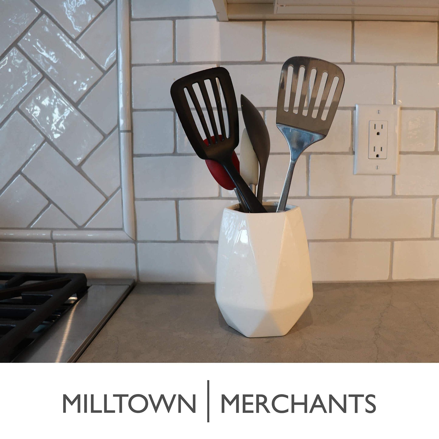 Best seller ceramic utensil holder kitchen utensil holder utensil crock utensil caddy container milltown merchants™ faceted white utensil holder