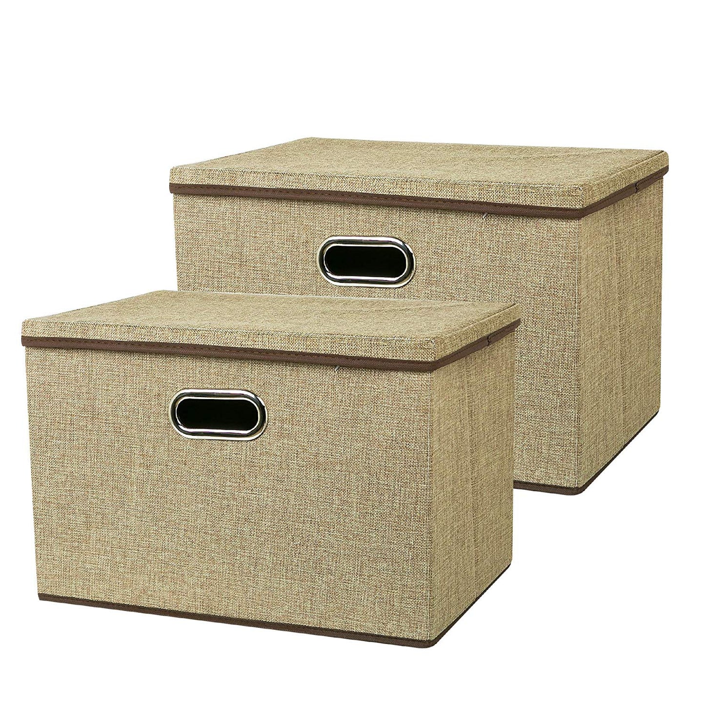 Zonyon Large Storage Box, 17.7’’ Sturdy&Strong Collapsible Fabric Storage Bin Container Bakset Home Cube Organizer with Removable Lid for Bedroom,Closet,Shelves,Office,Khaki,2 Packs