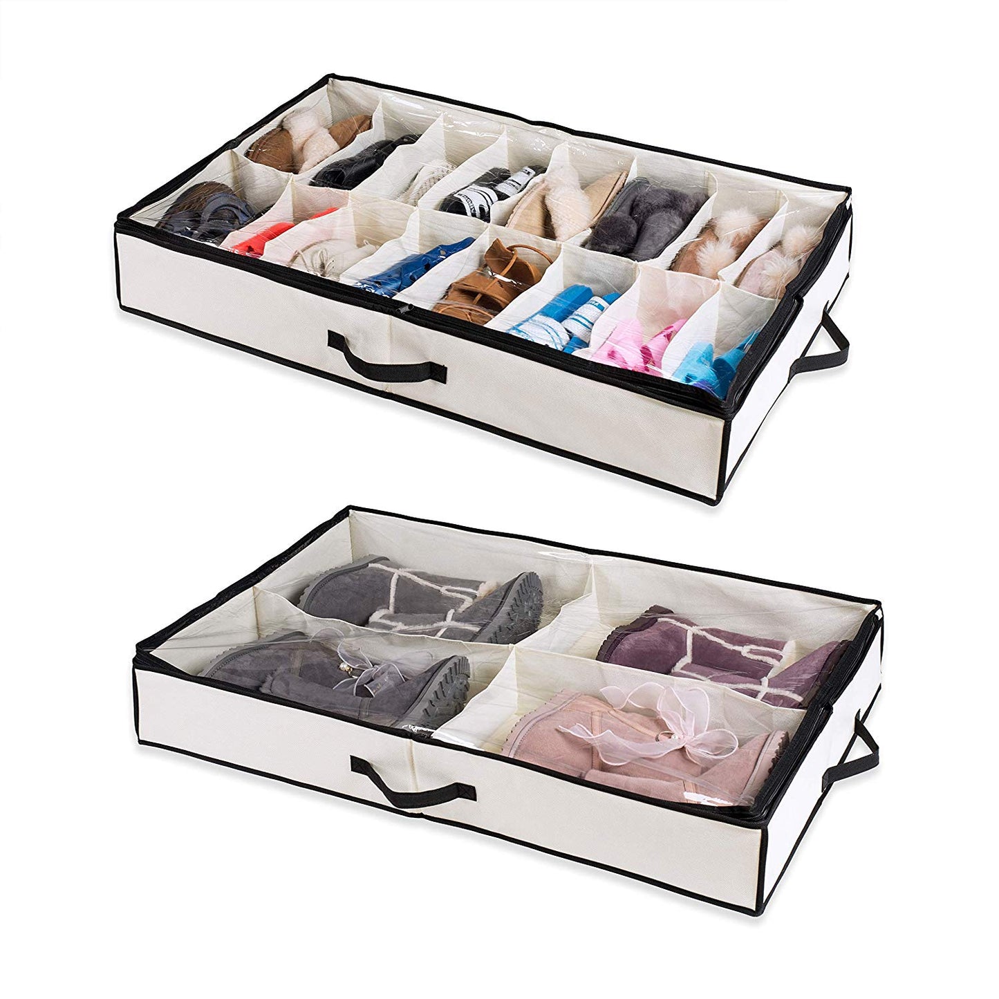 Woffit Under The Bed Shoe Organizer Fits 16 Pairs + 4 Pairs Boots – Sturdy & Breathable Materials – Underbed Storage Solution for Kids Men & Women Shoes – Great Space Saver for Your Closet!