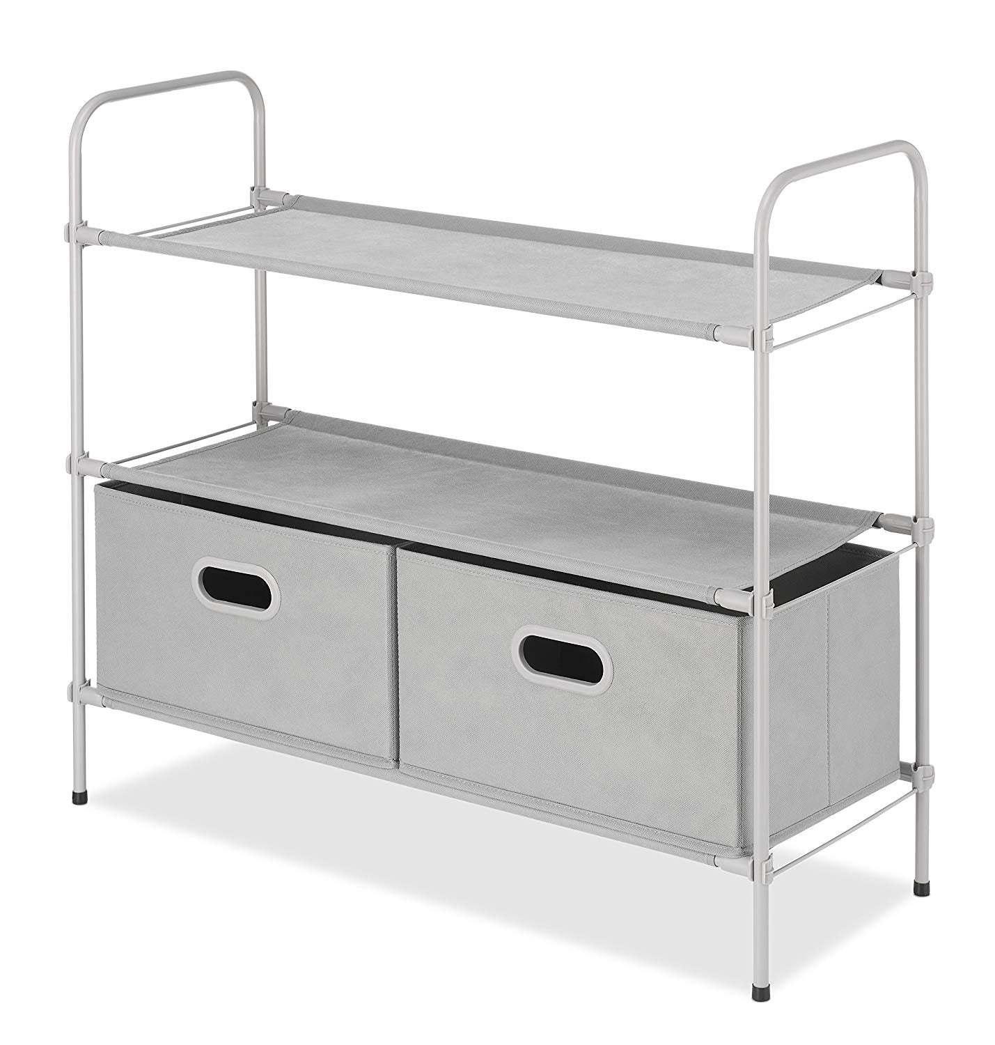 Whitmor Portable Closet Organizer – Includes 3 Durable Fabric Shelves & 2 Removable Storage Boxes - Multi-Purpose Storage for Home or Office - 32.7 x 12.4 x 2.4 (Grey)