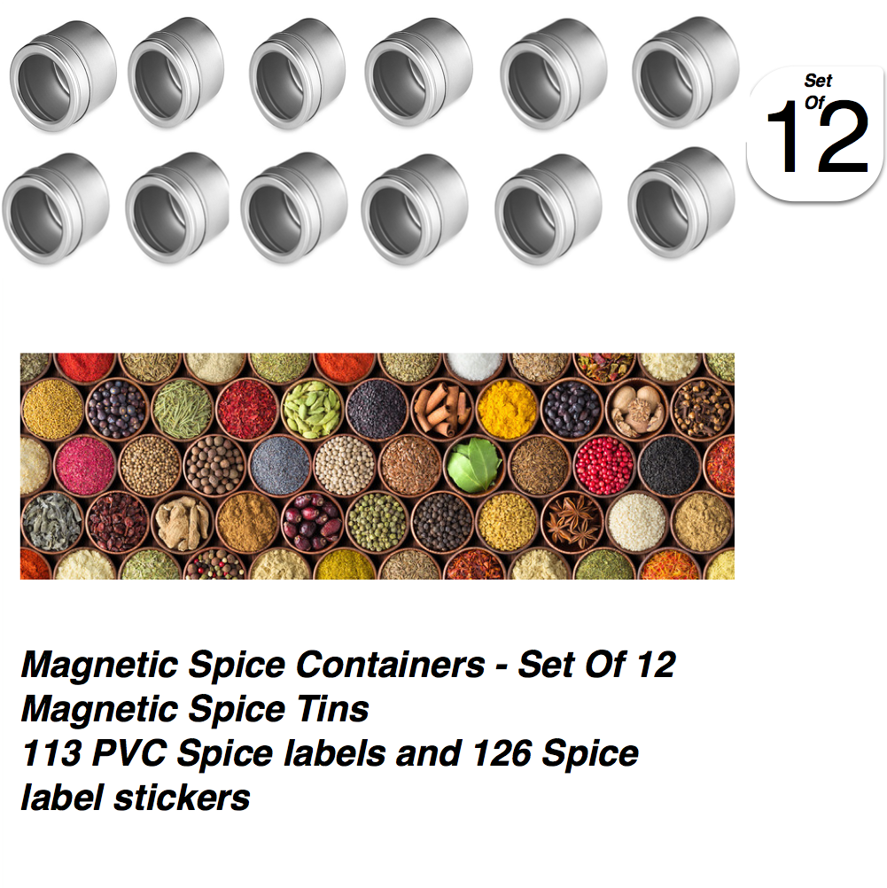 Stainless Steel Magnetic Spice Rack With Wall Mounted Spice Rack Organizer Perfect Chef Gifts For Women By LUD | Hanging Spice Rack Organizer Chef Tool Set - Pack Of 12