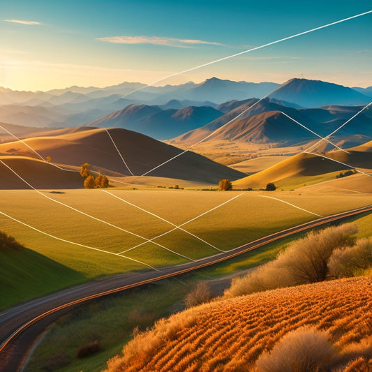 An illustration of a stylized, interconnected network of lines and nodes, set against a backdrop of rolling hills and mountains, evoking a sense of rural Southern Oregon.