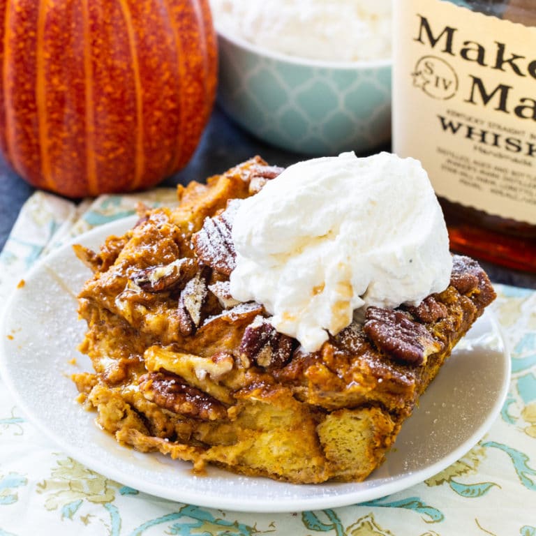Pumpkin Bread Pudding with Bourbon Whipped Cream