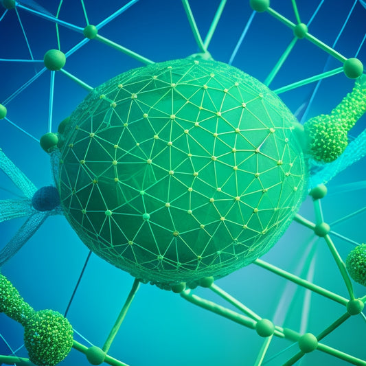 A stylized, interconnected web of bright blue nodes and thin white lines, representing contributors, surrounded by circular shapes in shades of green, symbolizing libraries.