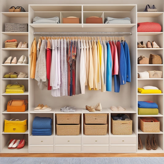 A cluttered small closet with clothes spilling out, shoes scattered, and a single shelf overwhelmed, contrasted with a sleek, customized storage system featuring multi-tiered shelves, pull-out drawers, and a hanging rod with built-in hooks.