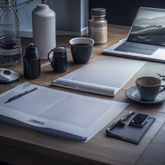 A cluttered desk with crumpled papers, overflowing folders, and a broken pen, contrasted with a sleek, minimalist digital tablet and a tidy, organized digital calendar on a clean, modern background.