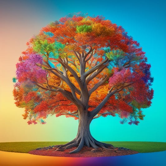 An illustration of a vibrant, stylized tree with diverse branches, each representing a different subject or activity, surrounded by a kaleidoscope of colorful leaves, symbolizing growth and opportunity.