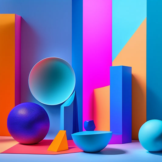 A stylized, modern composition featuring a blend of abstract shapes, vibrant colors, and interconnected elements, conveying organization, structure, and creativity, set against a bright, gradient blue background.