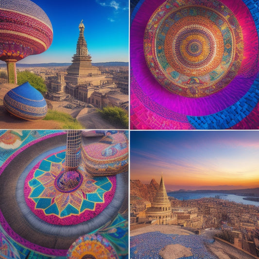 A vibrant, swirling vortex of colors, with fragments of different cultures, landscapes, and objects (e.g., kimonos, African masks, city skylines, guitars) blending into a stunning, dreamlike mosaic.