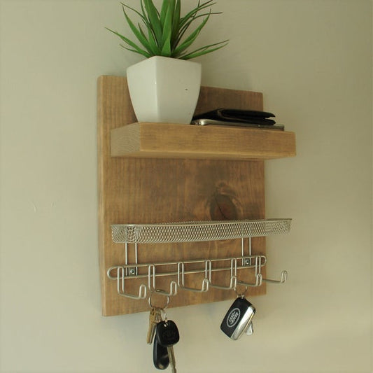 Simply Rustic Organizer Shelf with Storage Basket and Key Hooks by KeoDecor