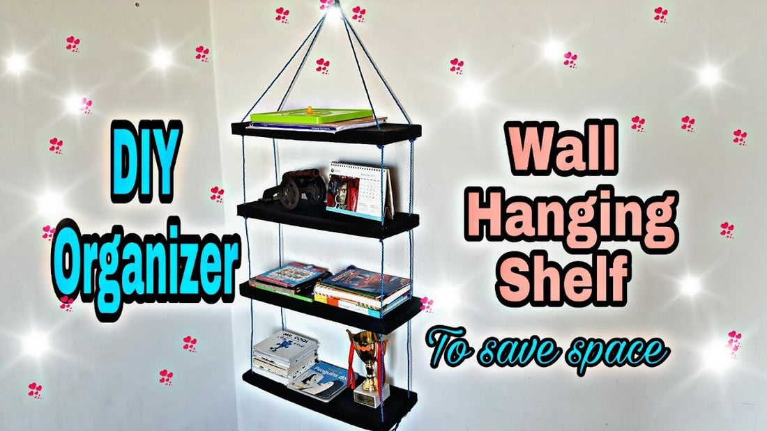 DIY wall hanging book shelf/ organizer book shelf from cardboard