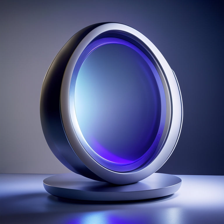 A futuristic, sleek, and silver device with a large, circular screen displaying a vibrant, gradient-colored swirl, surrounded by minimalist, LED-lit accents and a subtle, curved silhouette.