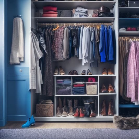 A cluttered small closet with clothes spilling out, shoes scattered, and a jumble of accessories on the floor; next to it, a tidy, organized version with affordable storage solutions.