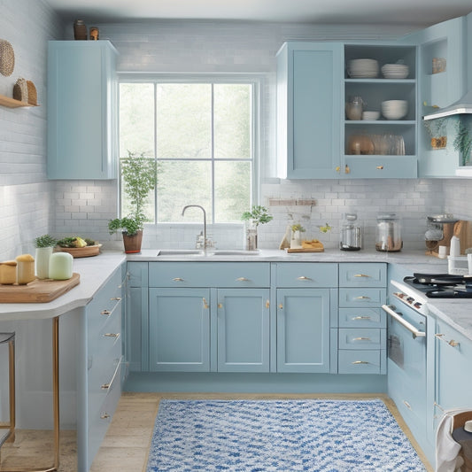 A bright, modern small kitchen with 3-4 different corner solutions: a lazy Susan, a carousel, a pull-out shelf, and a diagonal counter, each showcasing optimal storage and functionality.