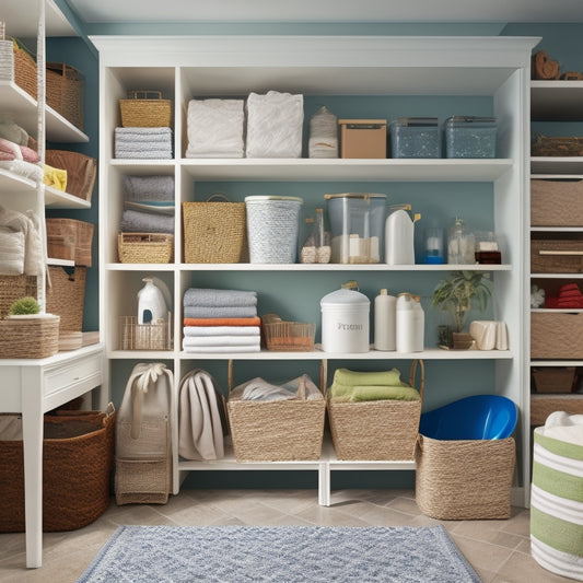A cluttered deep corner space with shelves, baskets, and storage bins overflowing with linens, cleaning supplies, and miscellaneous items, contrasted with a tidy, organized version featuring a built-in carousel or slide-out shelves.
