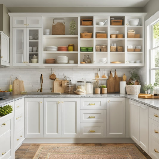 A clutter-free kitchen with a white door featuring a sleek, wall-mounted pantry organizer with five adjustable shelves, a built-in spice rack, and a set of hanging baskets.