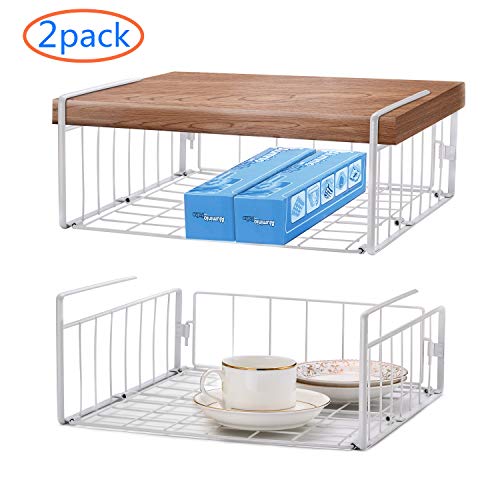 Simple Trending Under Cabinet Organizer Shelf, 2 Pack Wire Rack Hanging Storage Baskets for Kitchen Pantry, White