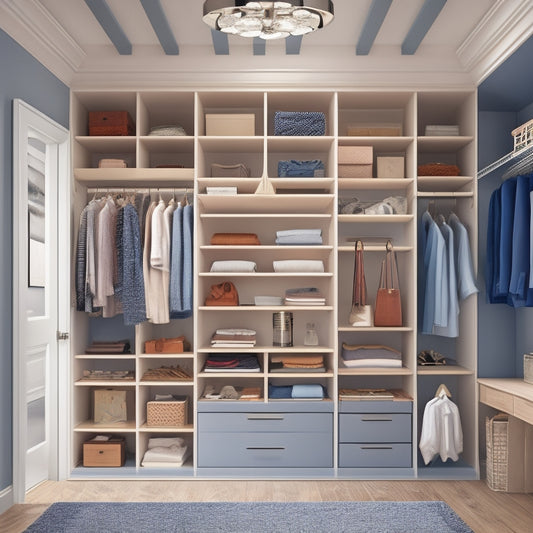 A stylized illustration of a sloping ceiling closet with a mix of hanging rods, shelves, and drawers, showcasing various storage solutions and clever uses of vertical space.
