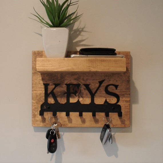 Simply Rustic Organizer Shelf with KEYS and Key Hooks by KeoDecor