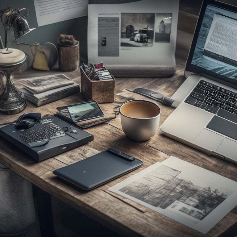 A cluttered desk with scattered papers, broken pencils, and an old laptop with a worn keyboard, next to a sleek, modern tablet with a tidy digital bookmark dashboard on its screen.