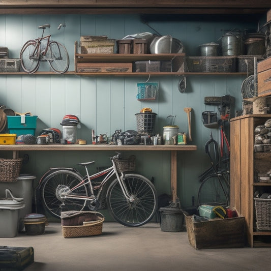 A cluttered garage with scattered tools, bicycles, and boxes, contrasted with a clean and organized section featuring labeled bins, a pegboard, and a few neatly hung items.